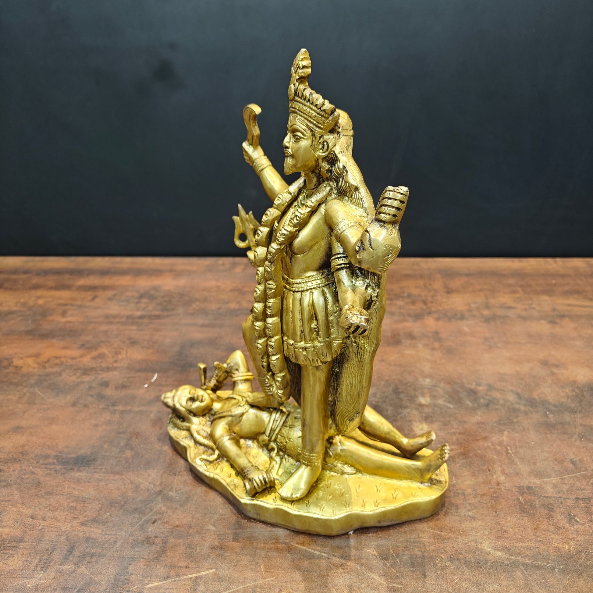 Brass Hindu Goddess Kali Mata Idol Kalka Maa Golden Finish 14 Inches - Image 4