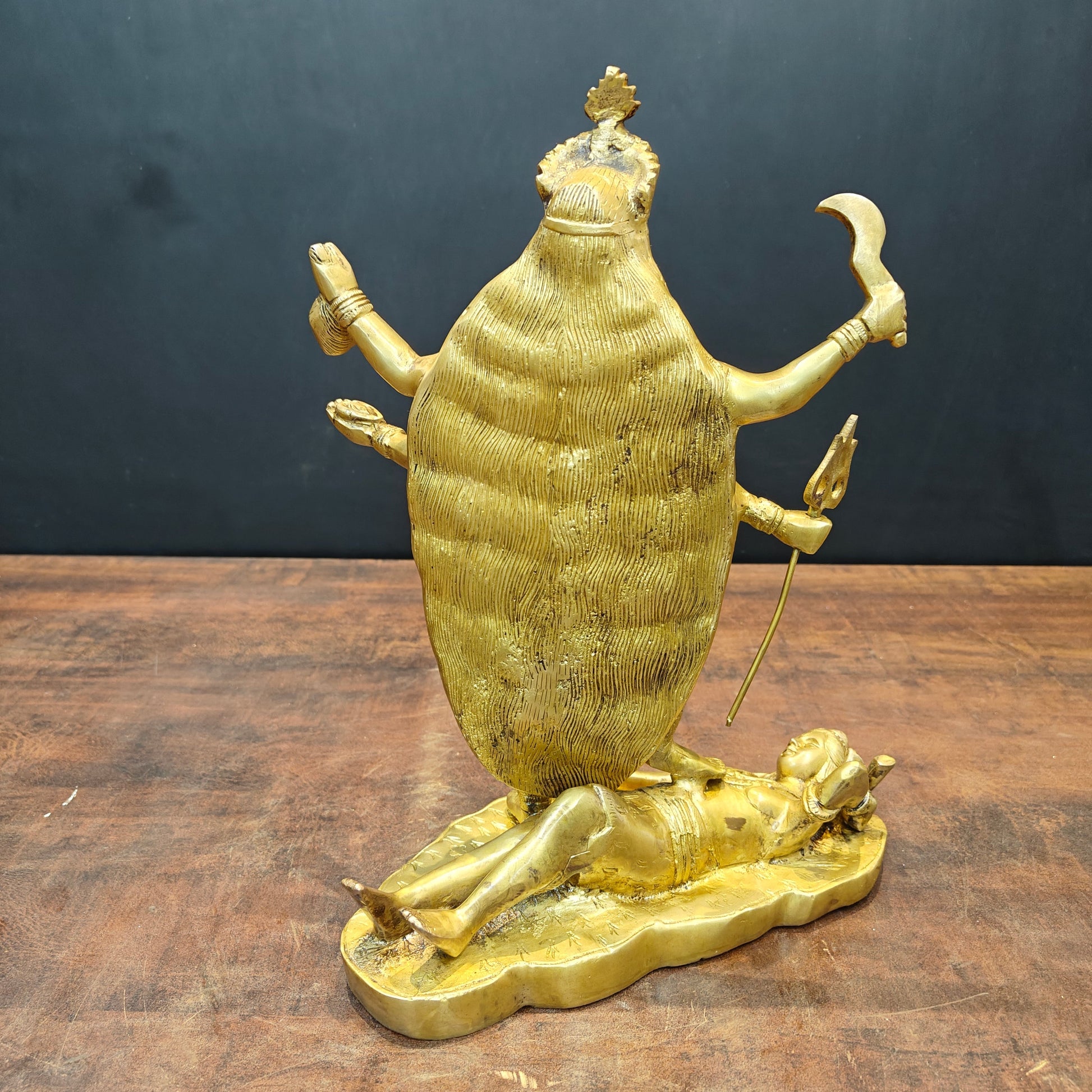 Brass Hindu Goddess Kali Mata Idol Kalka Maa Golden Finish 14 Inches - Image 5