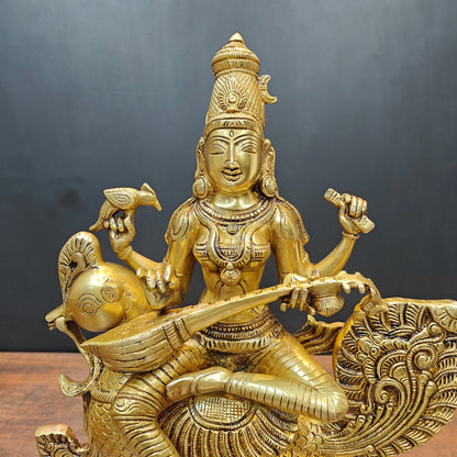 Brass Enchanting Goddess Saraswati Idol Seated On Swan 19 Inches by vendor-unknown - Hindu Gods (View 2)