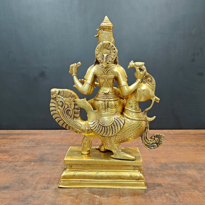 Brass Enchanting Goddess Saraswati Idol Seated On Swan 19 Inches by vendor-unknown - Hindu Gods (View 8)