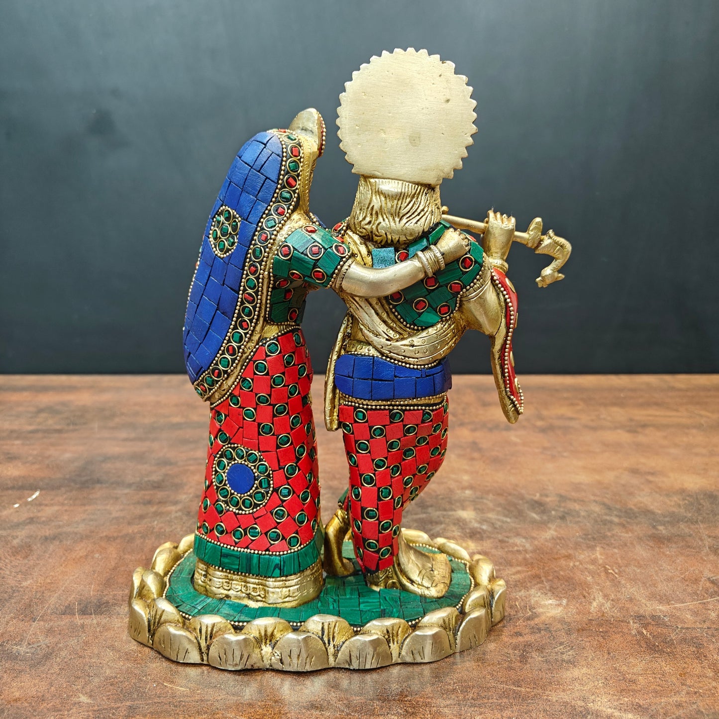 Brass Radha Krishna Idol With Stone Work For Home Decor 10 Inch