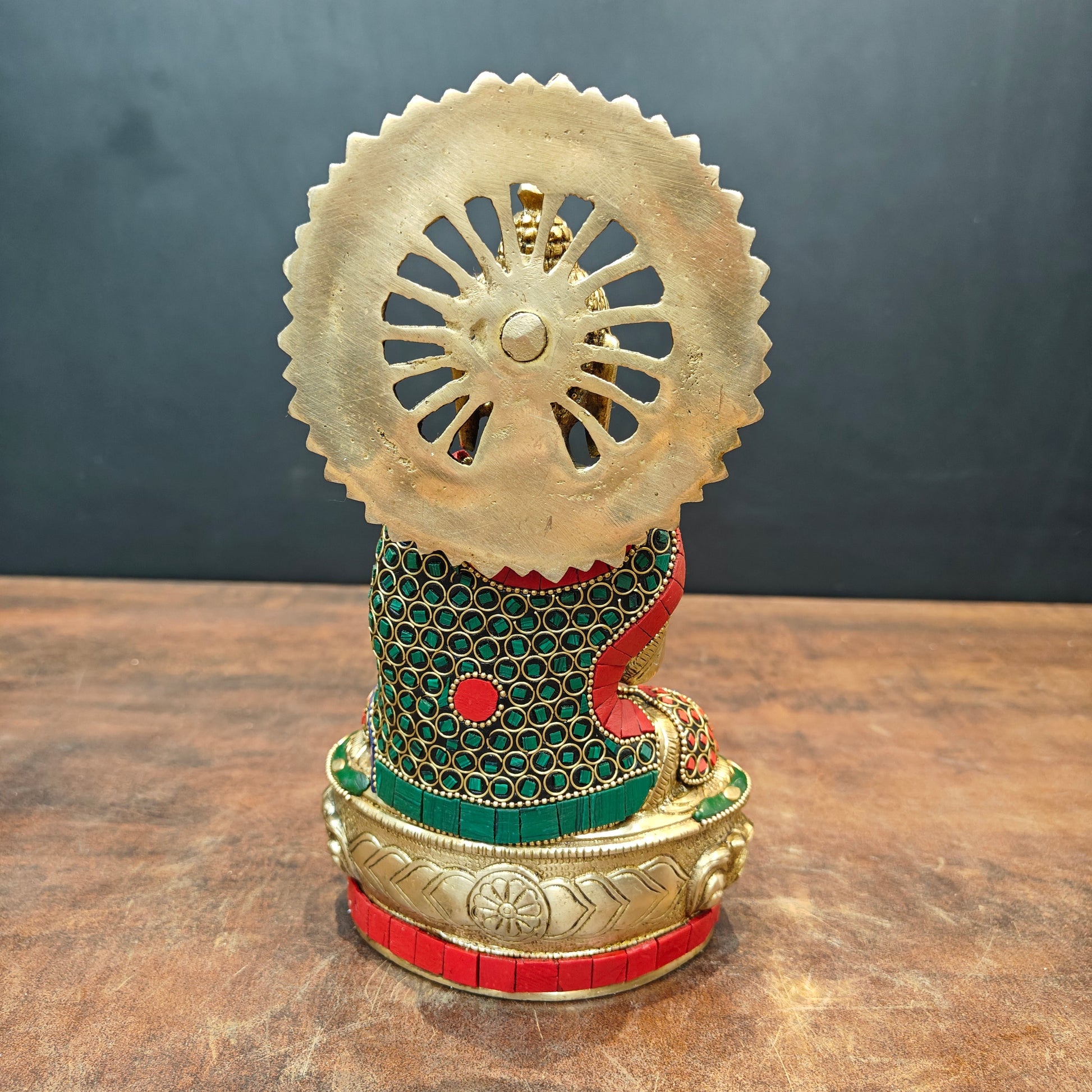 Brass Blessing Buddha Statue With Stone Work 9 Inch - Image 6