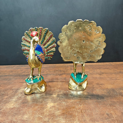 Brass Peacock Pair With Stone Work Showpiece For Home Decor 8 Inches by vendor-unknown - Decor (View 6)
