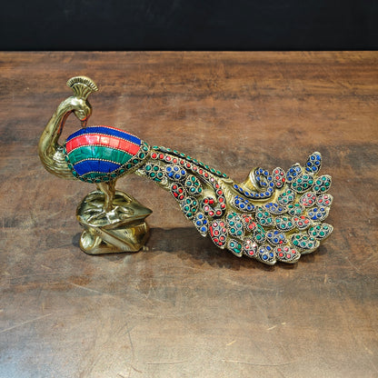 Brass Peacock Pair With Stone Work Showpiece 11 Inch by vendor-unknown - Decor (View 5)
