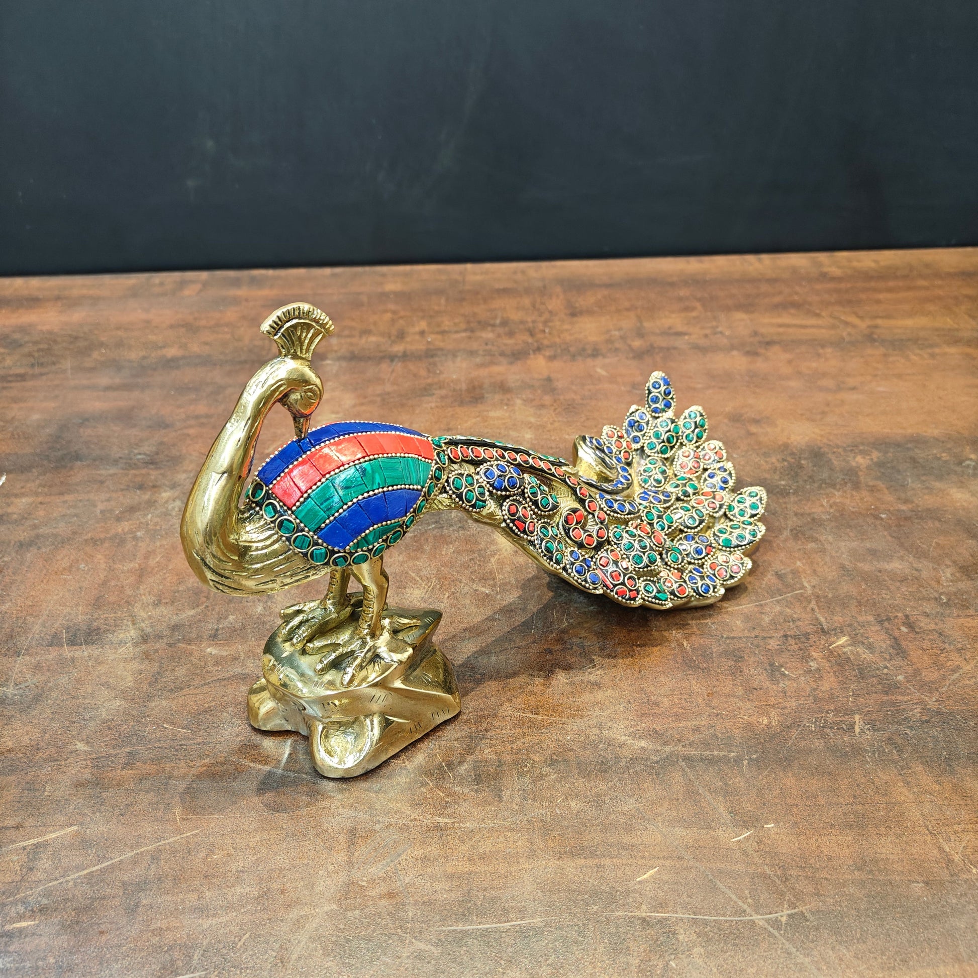 Brass Peacock Pair With Stone Work Showpiece 11 Inch - Image 7