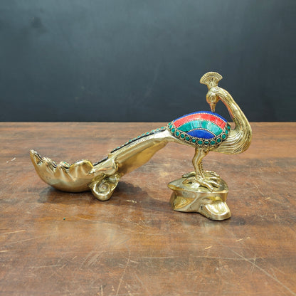 Brass Peacock With Stone Work Showpiece For Home Decor 11 Inch by vendor-unknown - Decor (View 5)