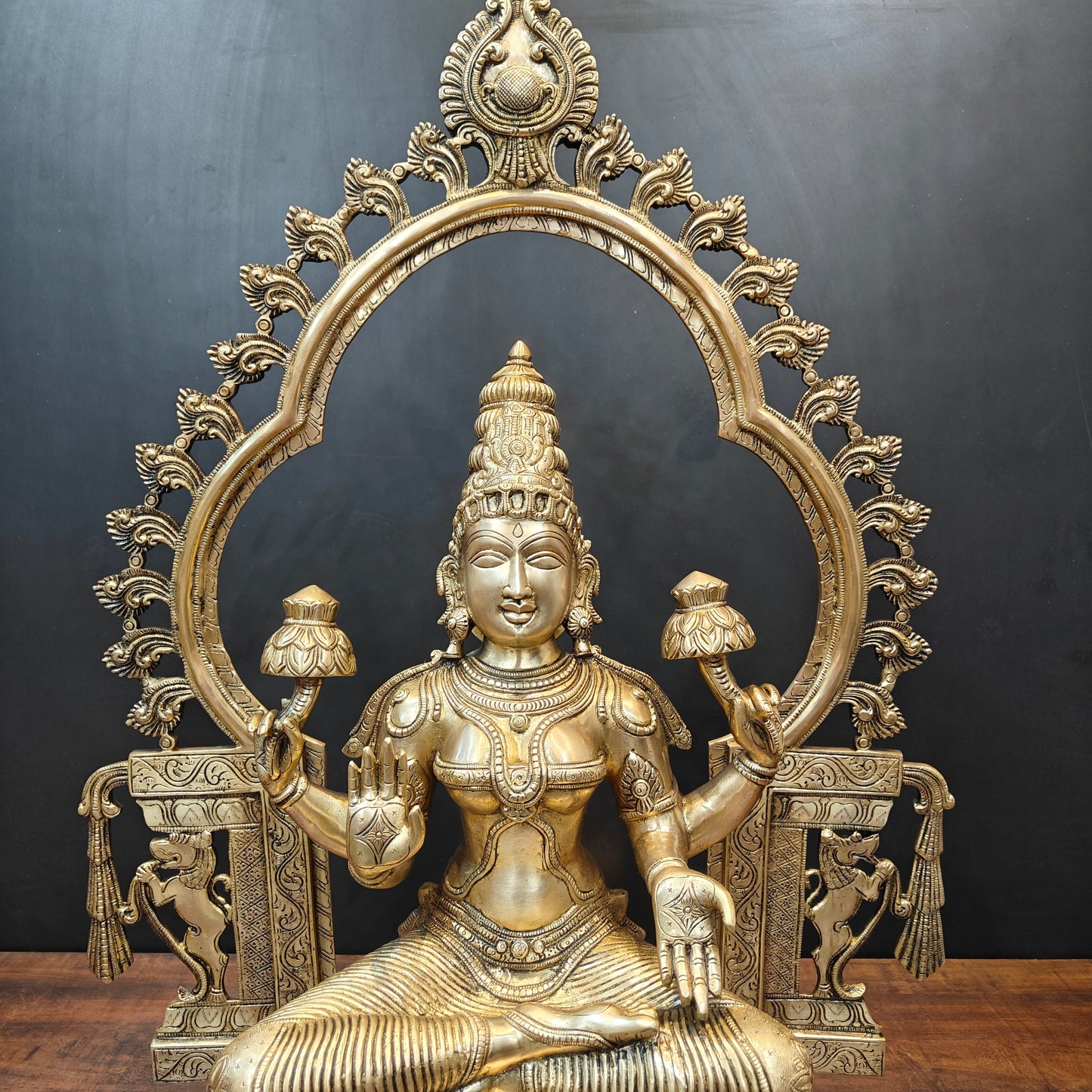 Brass Large Goddess Lakshmi Idol With Frame 32 Inch