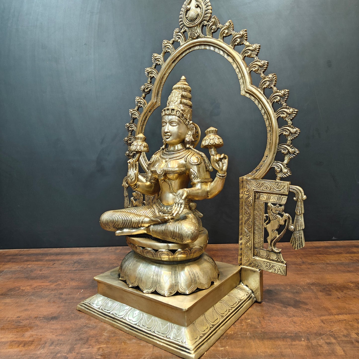 Brass Large Goddess Lakshmi Idol With Frame 32 Inch