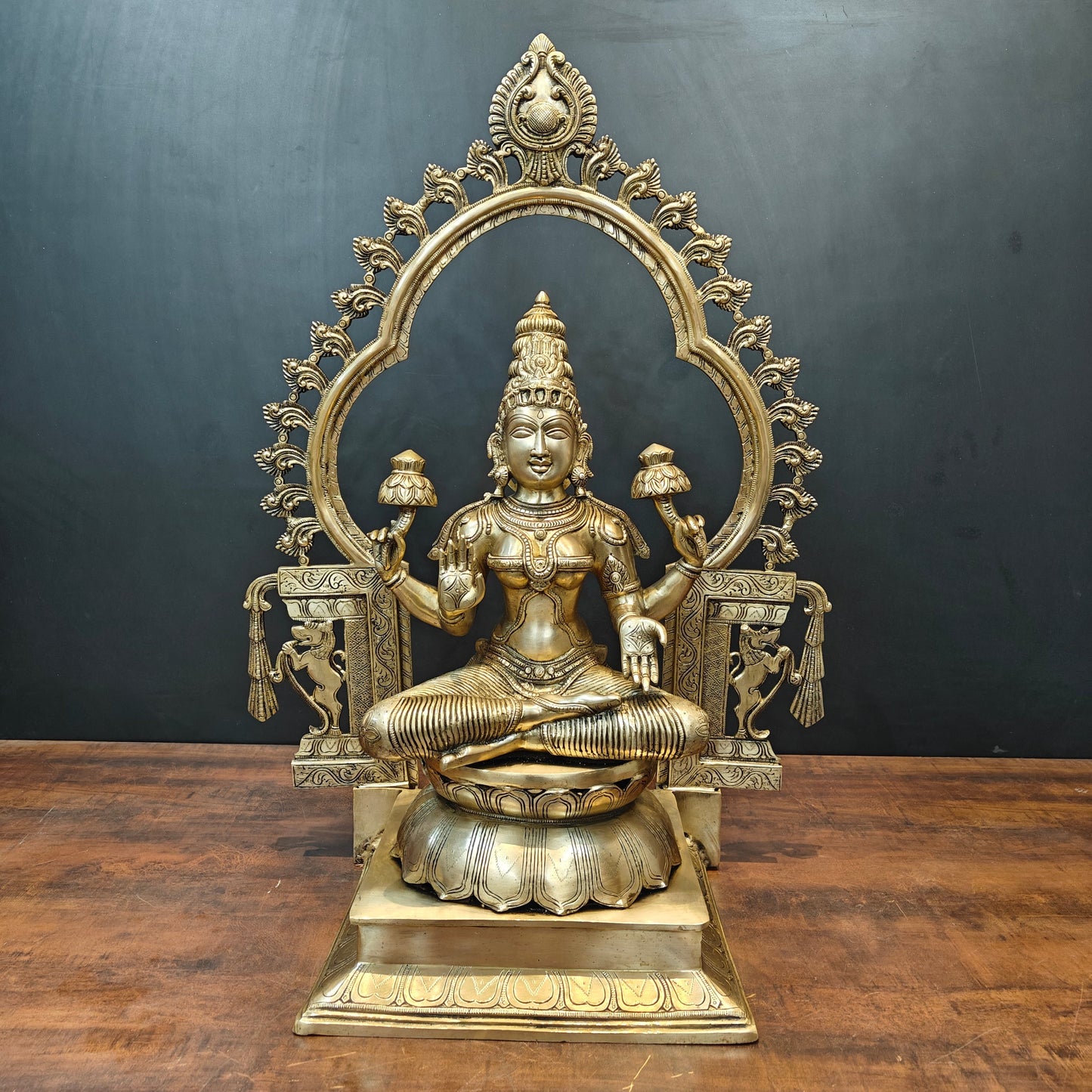 Brass Large Goddess Lakshmi Idol With Frame 32 Inch