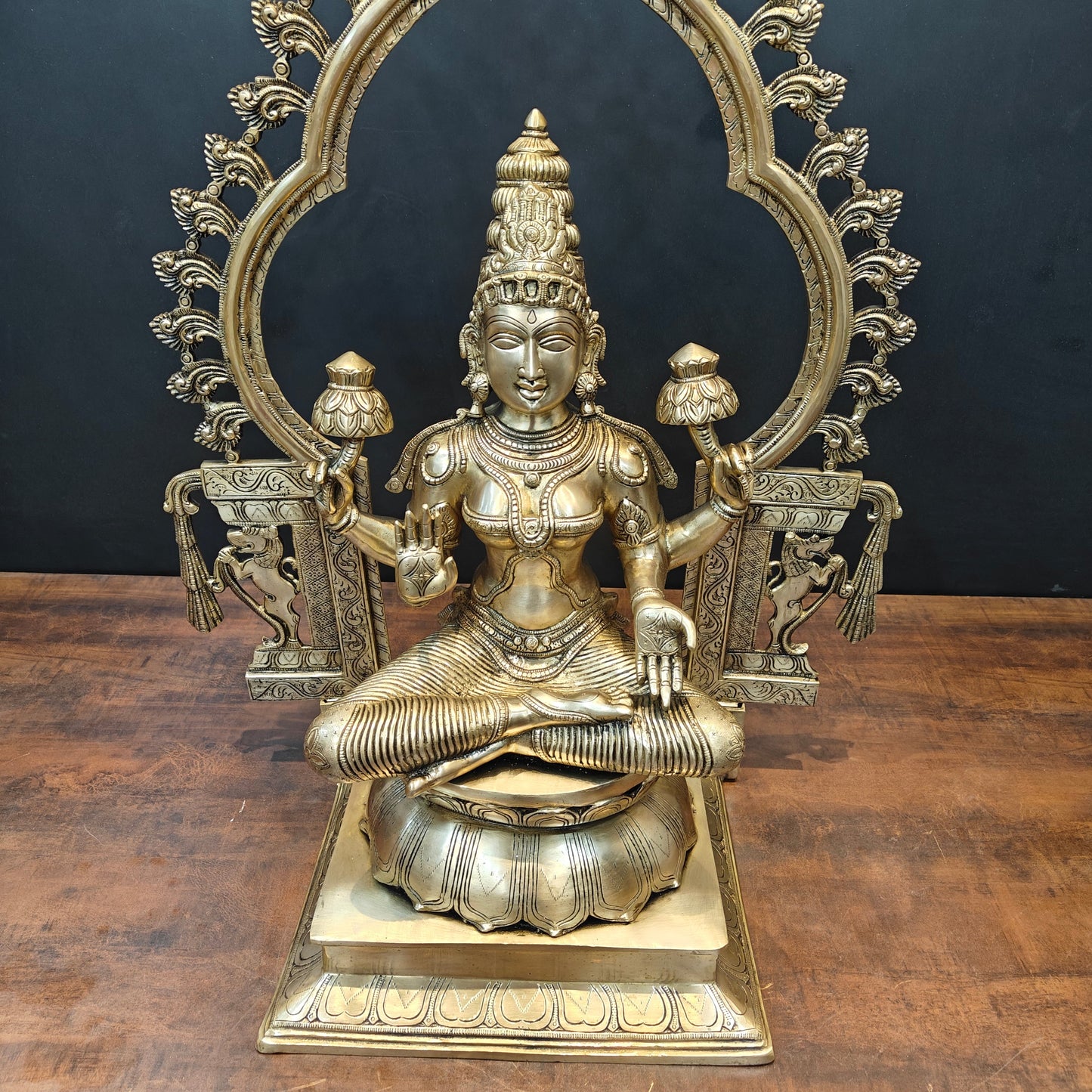 Brass Large Goddess Lakshmi Idol With Frame 32 Inch
