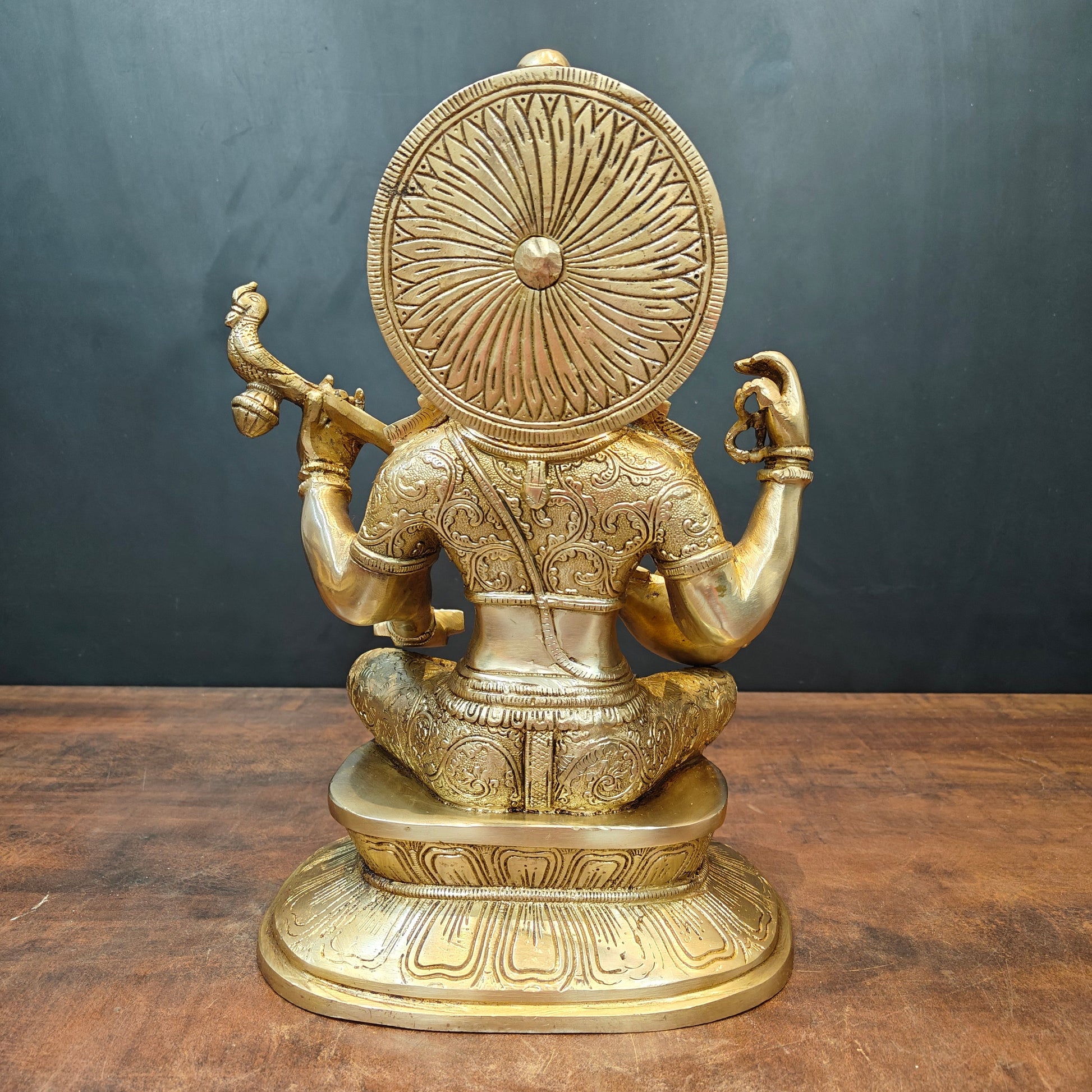 Brass Goddess Saraswati Idol Playing With Veena 15 Inches - Image 6