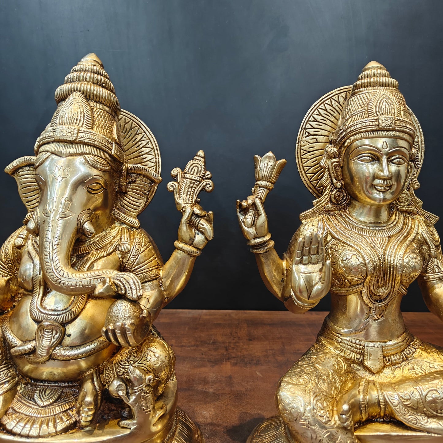 Brass Ganesha Lakshmi Idols For Home Temple Decor 15 Inches