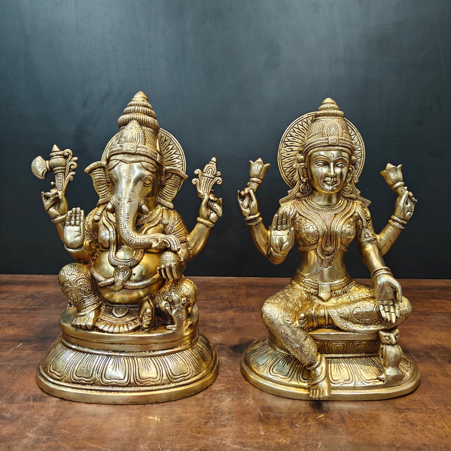 Brass Ganesha Lakshmi Idols For Home Temple Decor 15 Inches
