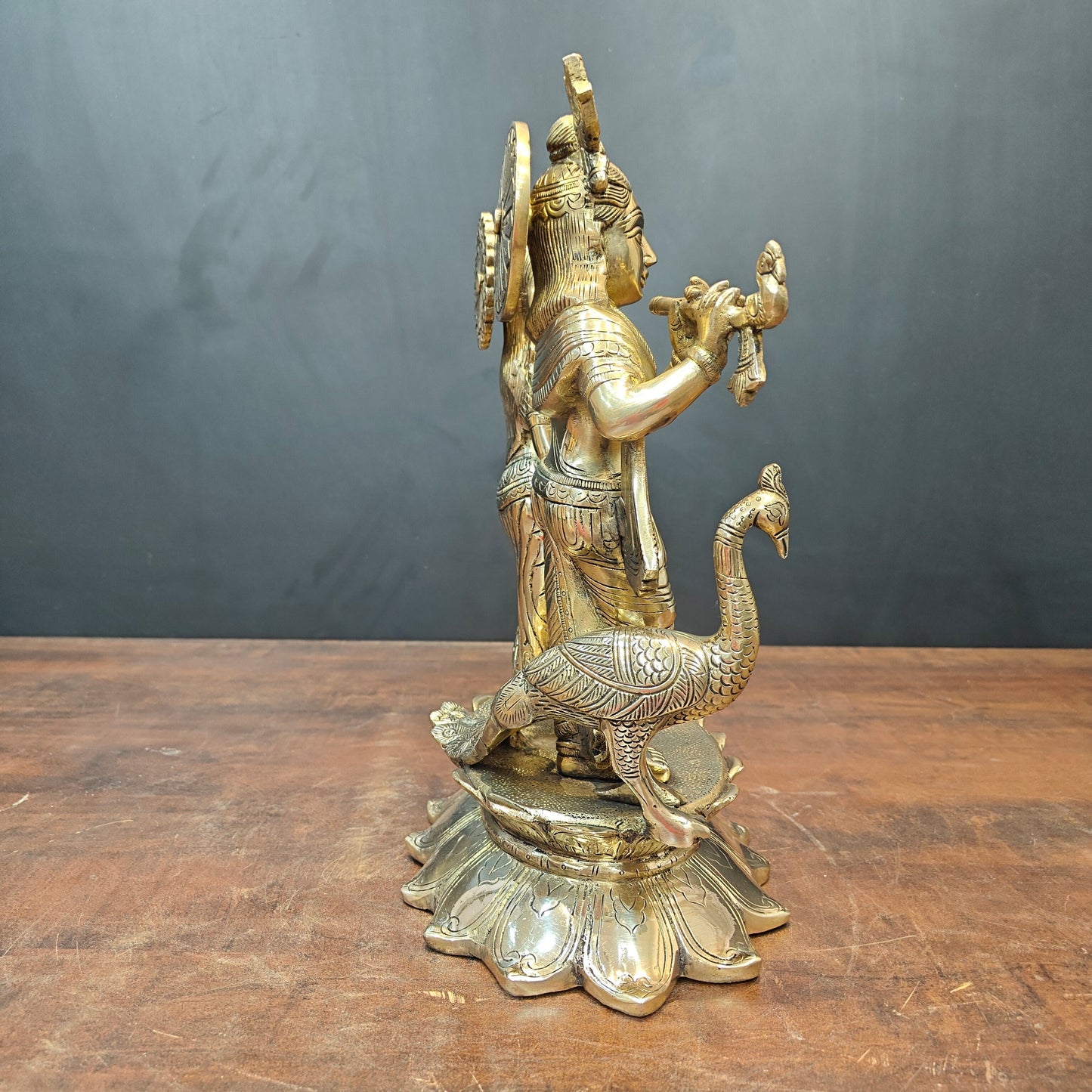 Brass Radha Krishna Idols With Peacock For Home Temple Decor 14 Inch