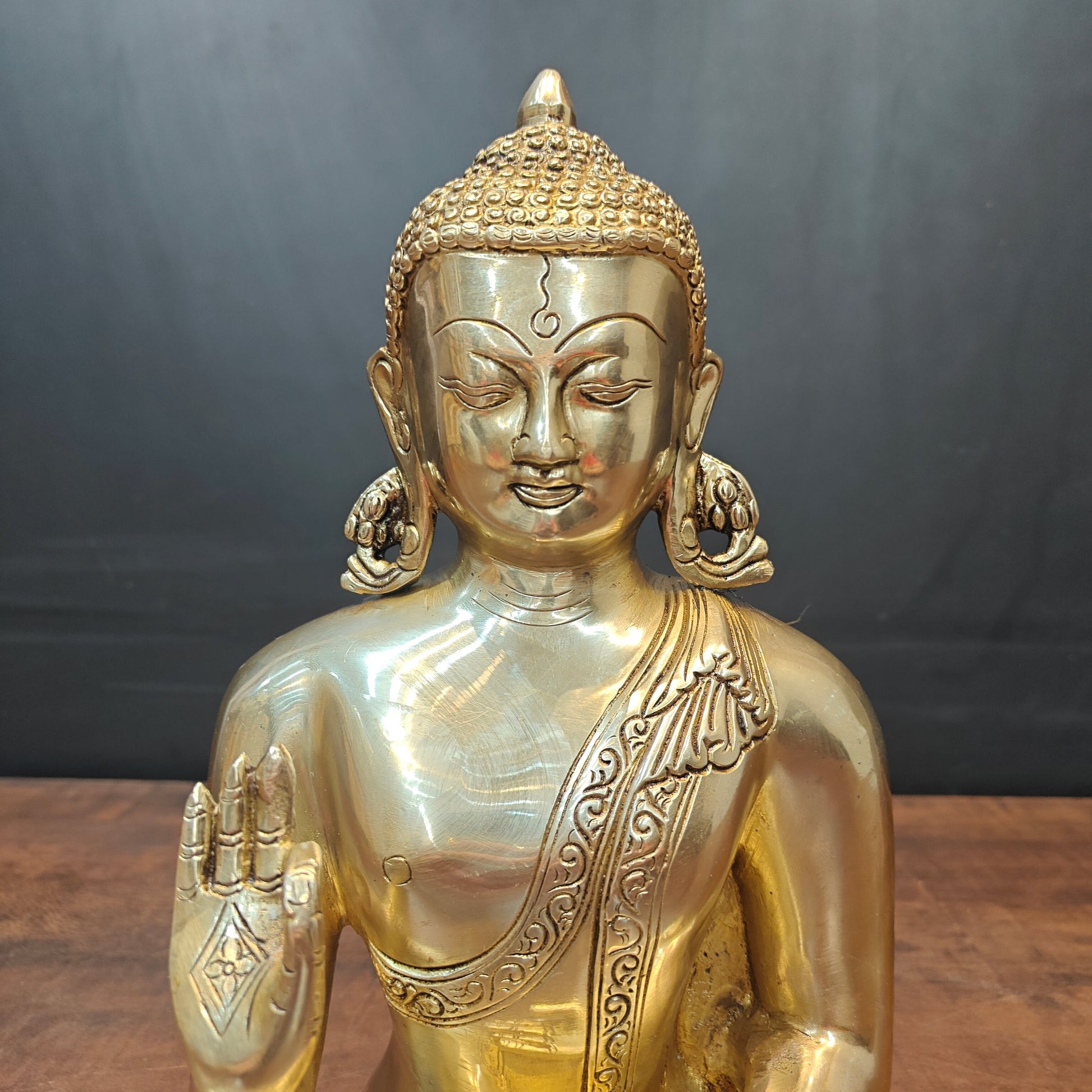 Brass Lord Blessing Buddha Statue For Home Decor 13 Inch - Image 2
