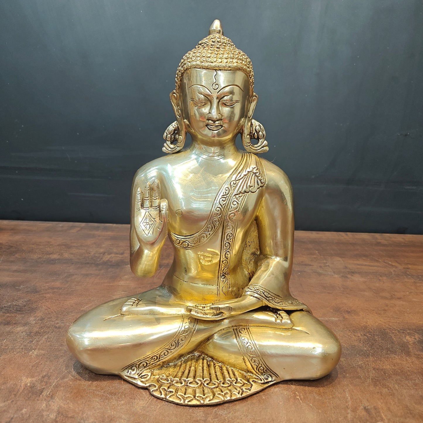 Brass Lord Blessing Buddha Statue For Home Decor 13 Inch