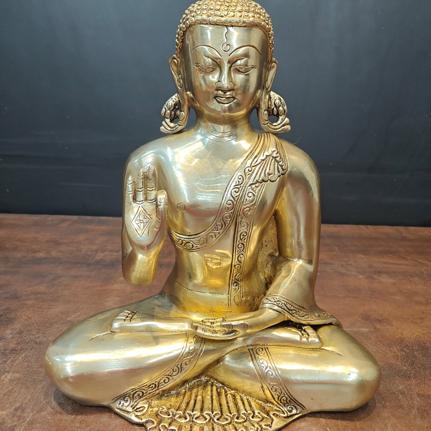 Brass Lord Blessing Buddha Statue For Home Decor 13 Inch