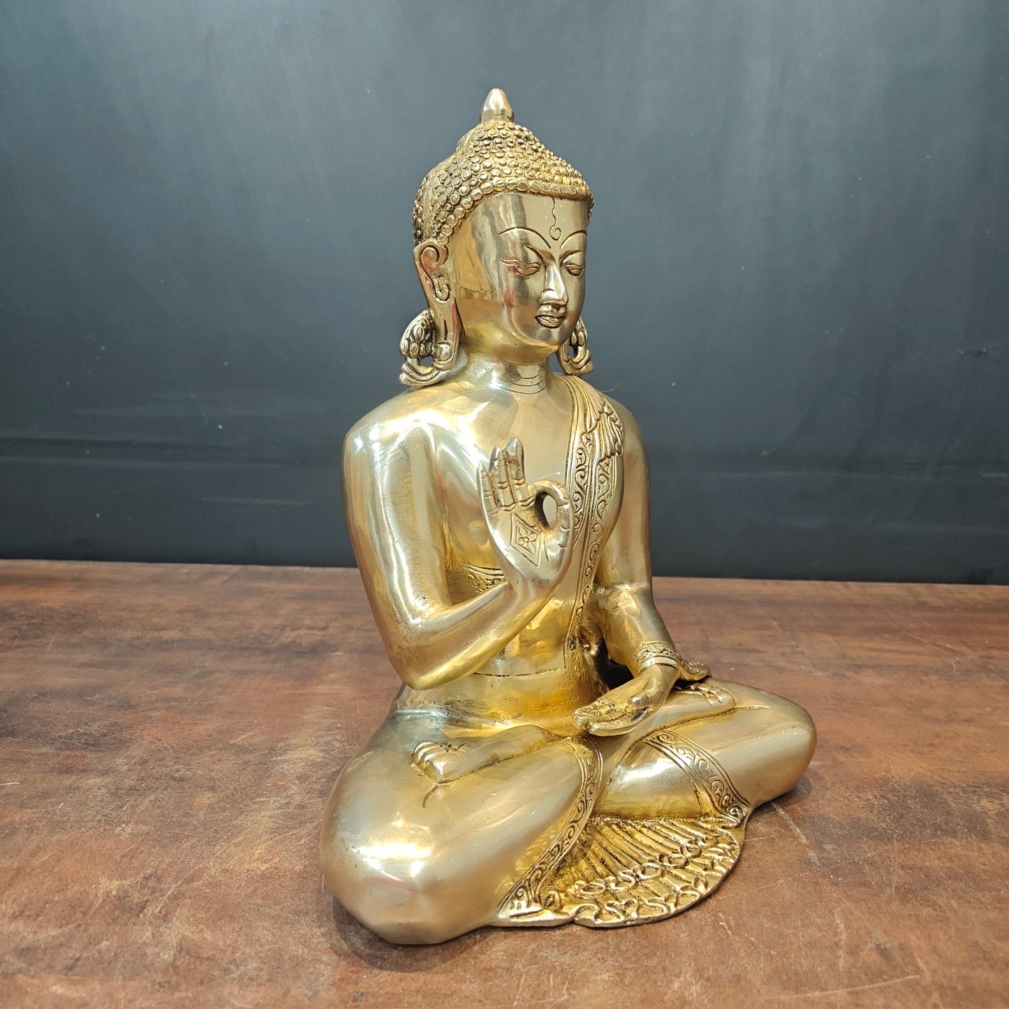Brass Lord Blessing Buddha Statue For Home Decor 13 Inch