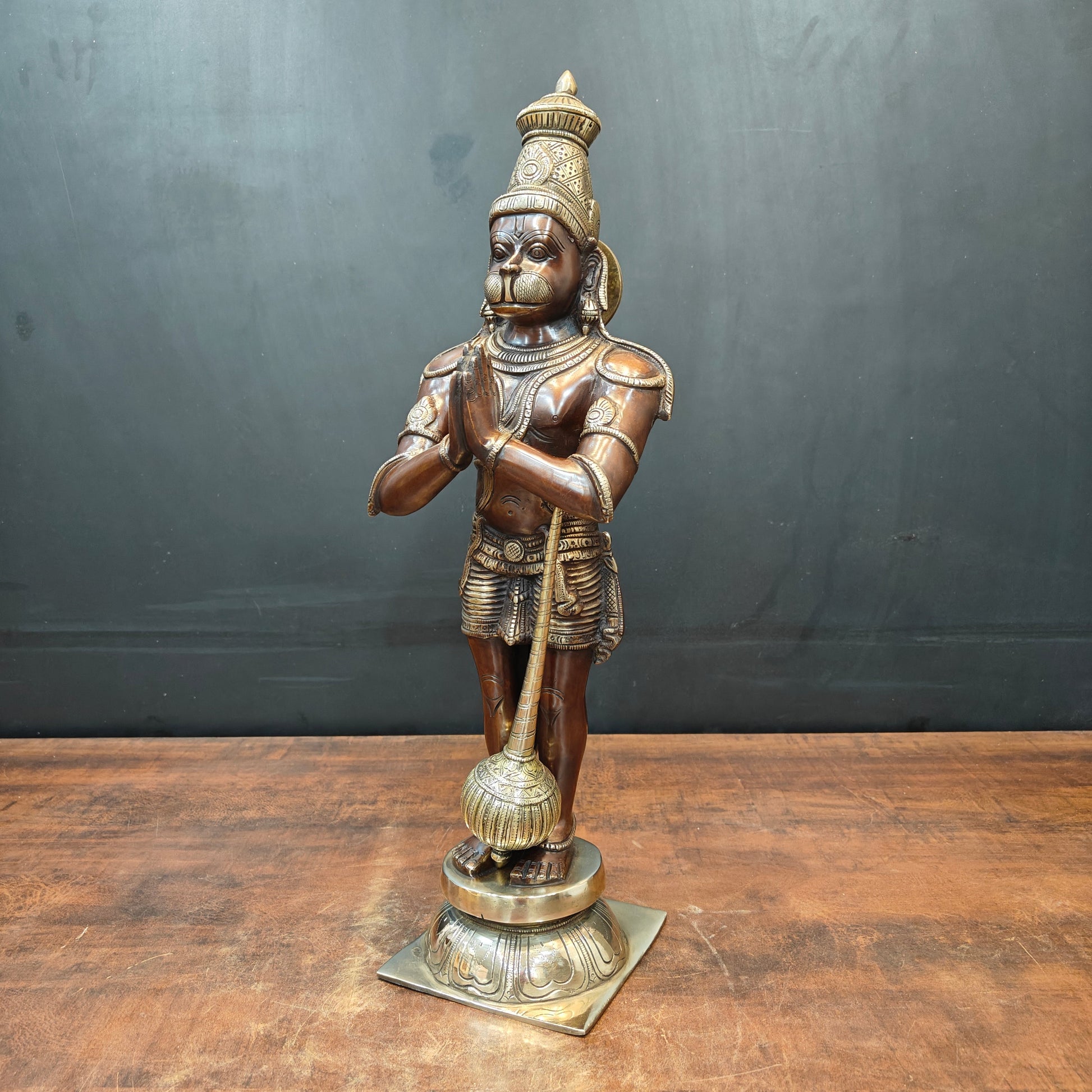 Brass Standing Hanuman Idol In Namaskar Mudra Antique Finish 23 Inch - Image 4