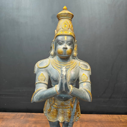 Brass Standing Hanuman Idol In Namaskar Mudra Antique Sand Finish 23 Inch by vendor-unknown - Hindu Gods (View 2)