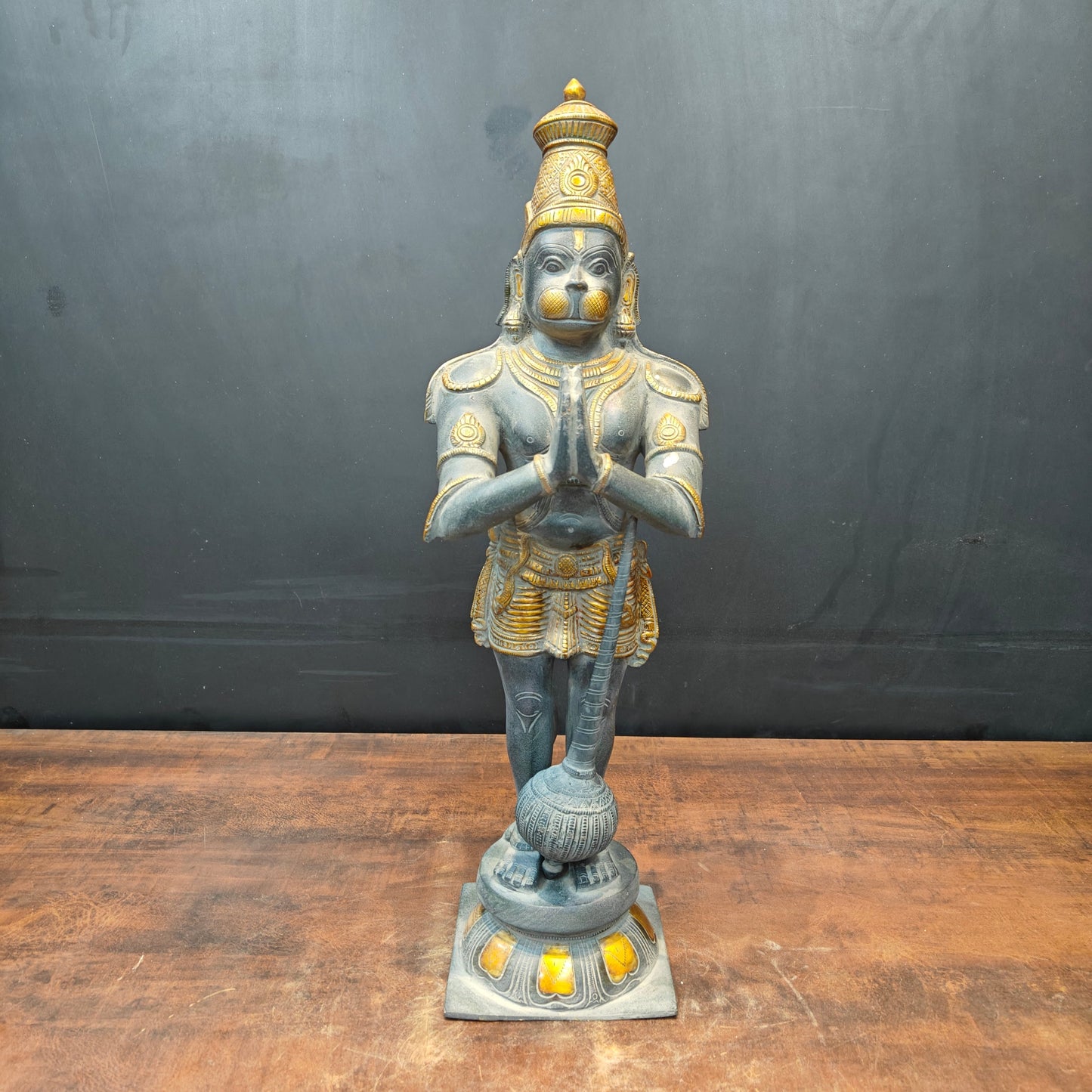 Brass Standing Hanuman Idol In Namaskar Mudra Antique Sand Finish 23 Inch