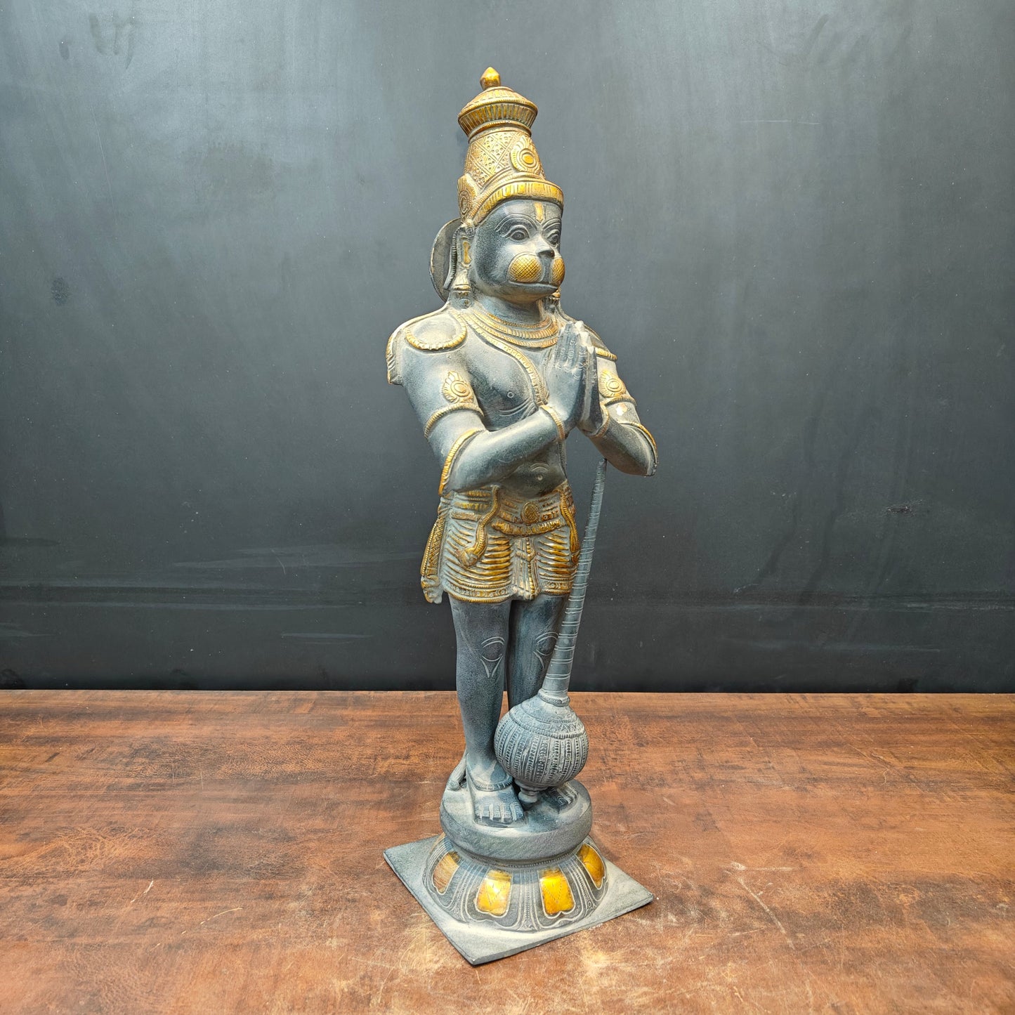 Brass Standing Hanuman Idol In Namaskar Mudra Antique Sand Finish 23 Inch