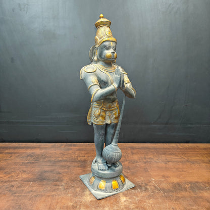 Brass Standing Hanuman Idol In Namaskar Mudra Antique Sand Finish 23 Inch by vendor-unknown - Hindu Gods (View 4)