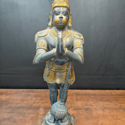 Brass Standing Hanuman Idol In Namaskar Mudra Antique Sand Finish 23 Inch by vendor-unknown - Hindu Gods (View 5)