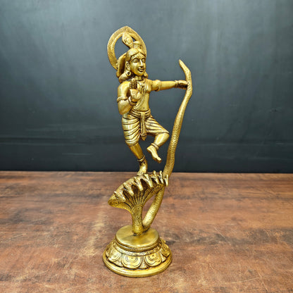 Brass Krishna Idol Dancing On Kaliya Naag Golden Finish 13 Inches by vendor-unknown - Hindu Gods (View 4)