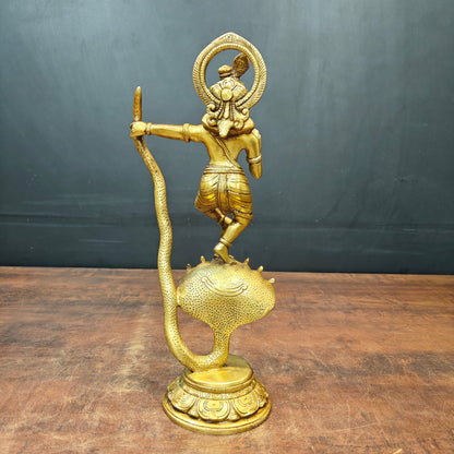 Brass Krishna Idol Dancing On Kaliya Naag Golden Finish 13 Inches by vendor-unknown - Hindu Gods (View 6)