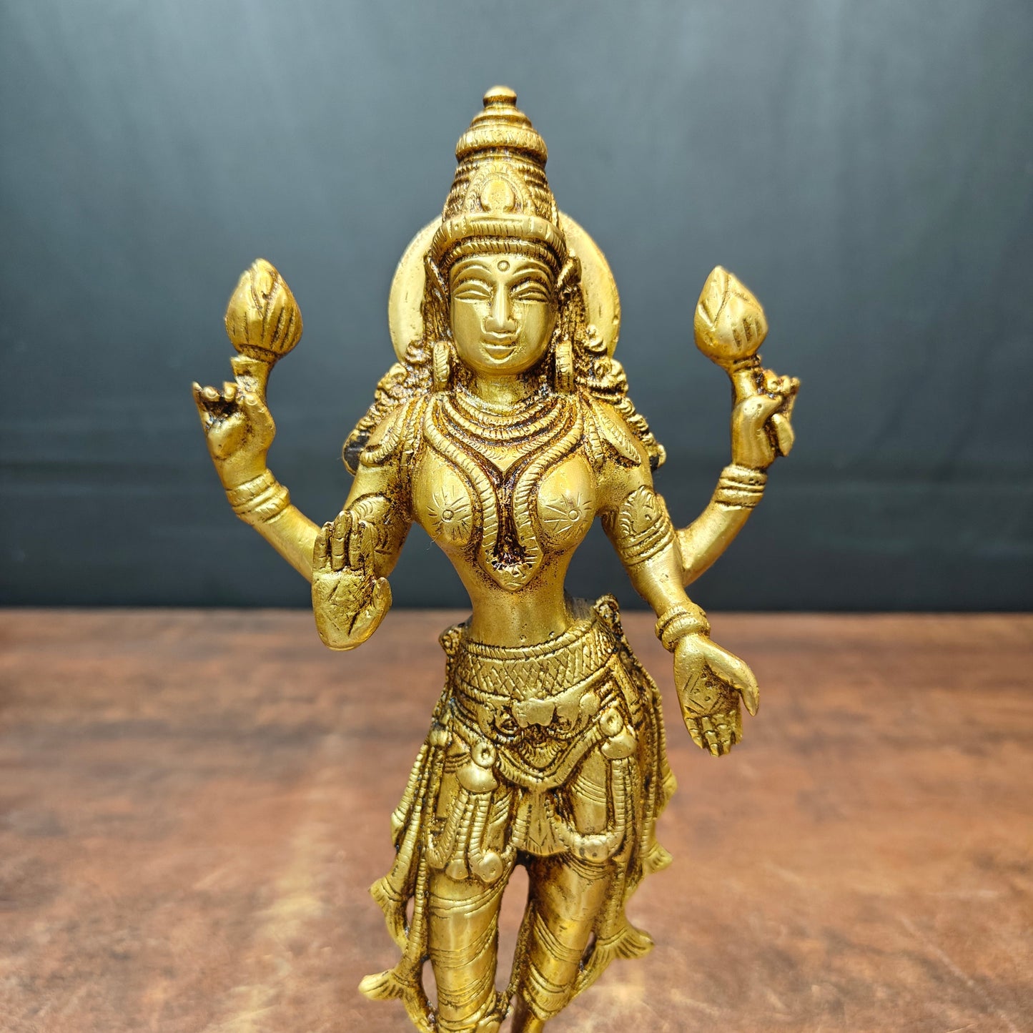 Brass Standing Goddess Lakshmi Idol 10 Inch