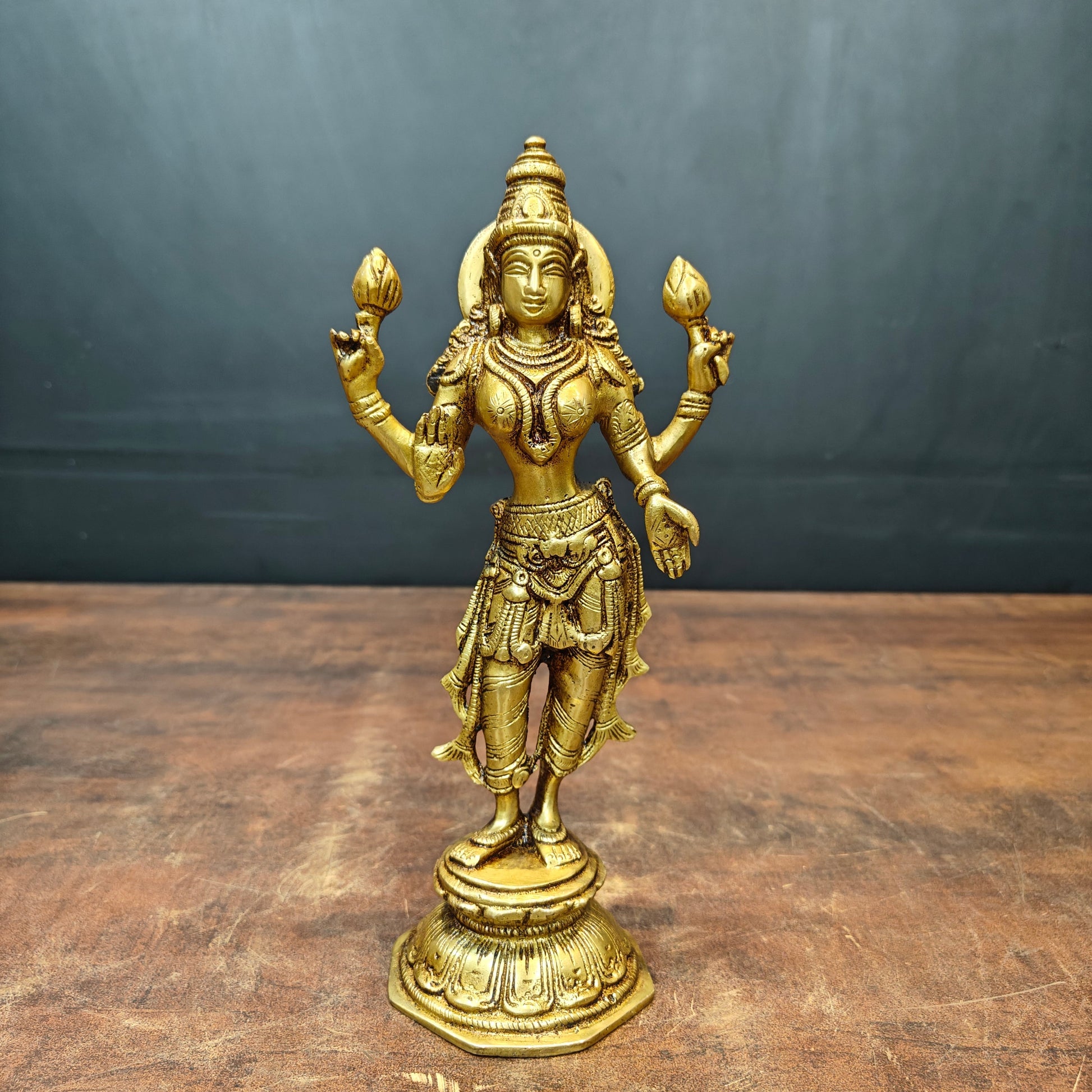 Brass Standing Goddess Lakshmi Idol 10 Inch - Image 3