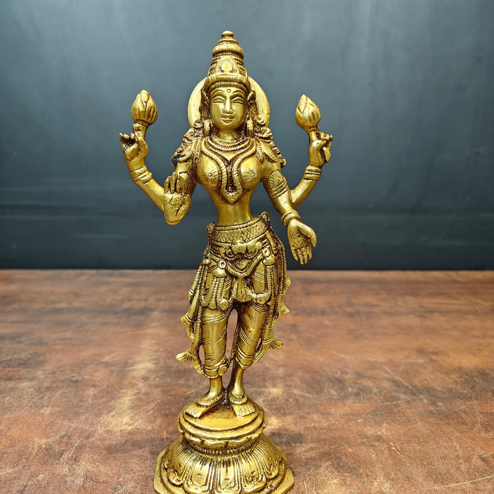 Brass Standing Goddess Lakshmi Idol 10 Inch - Image 4