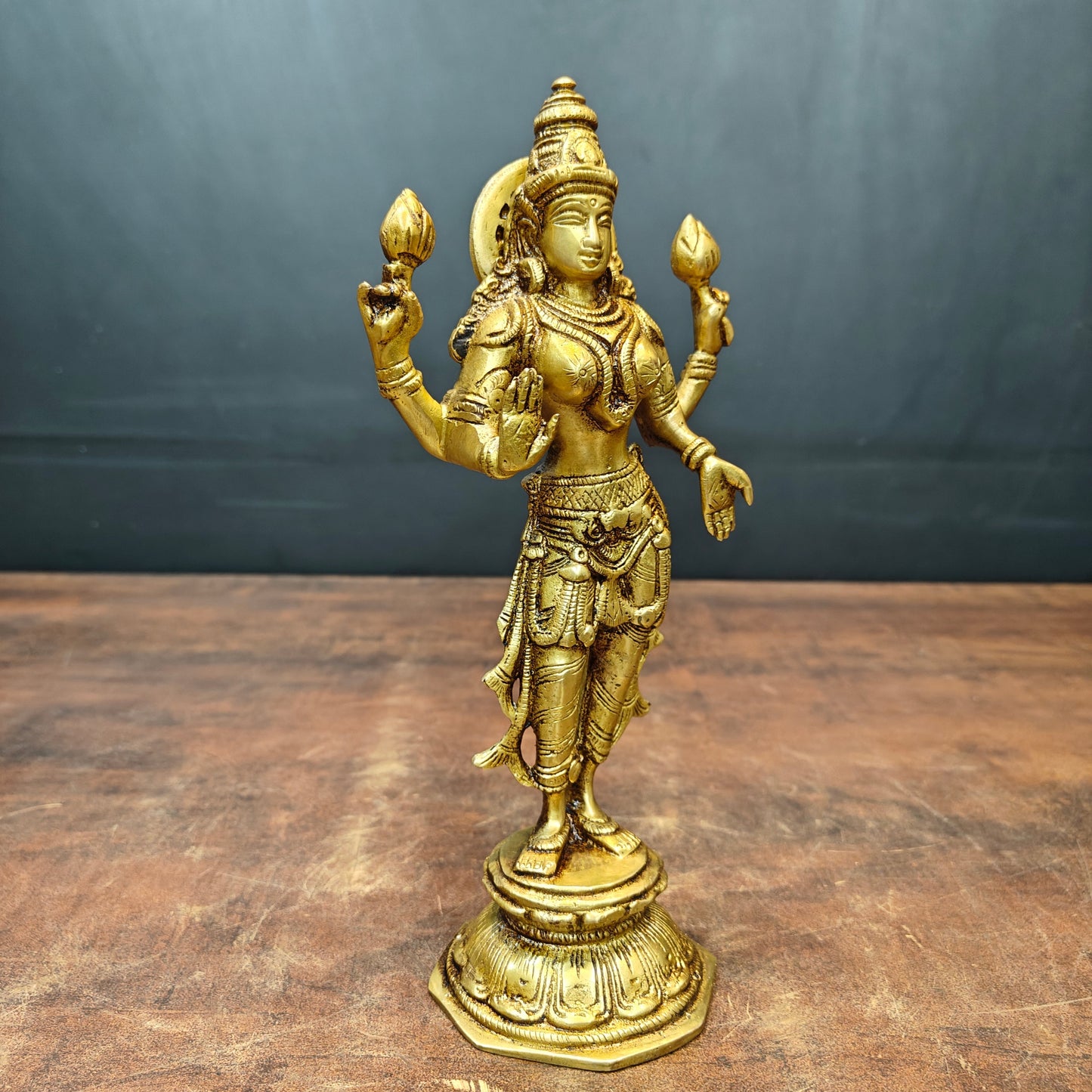Brass Standing Goddess Lakshmi Idol 10 Inch