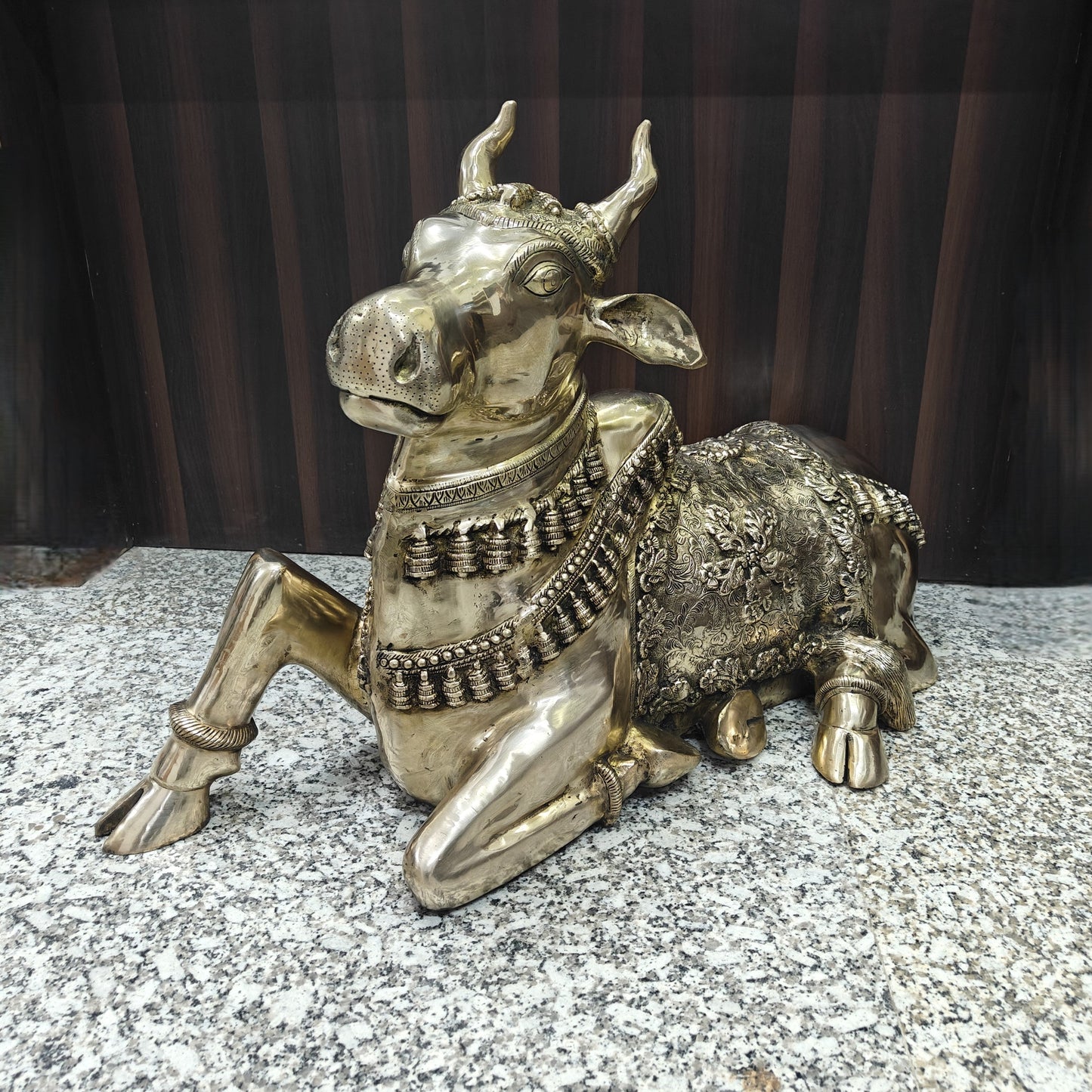 Brass Large Nandi Sculpture Antique Finish 33 inches
