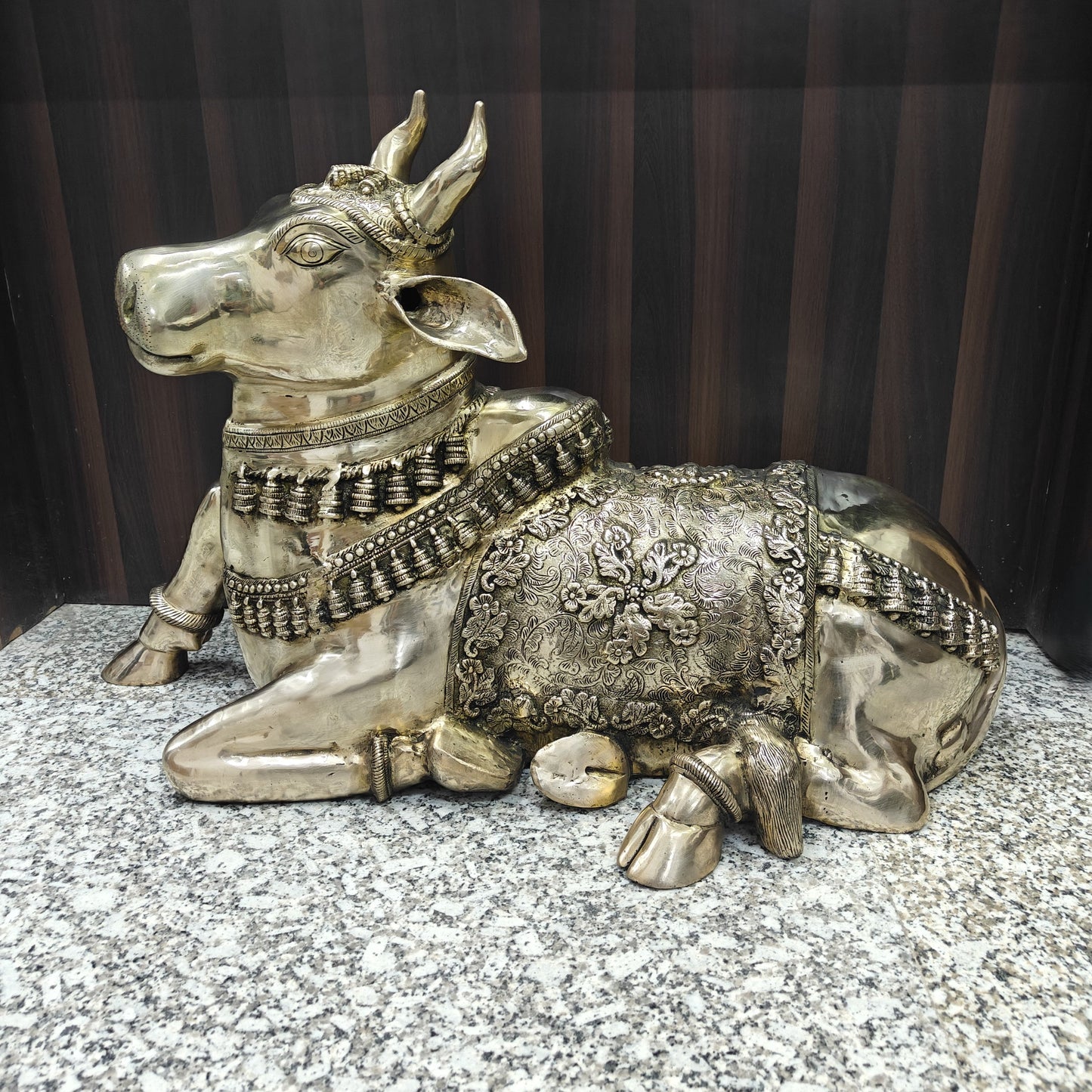 Brass Large Nandi Sculpture Antique Finish 33 inches