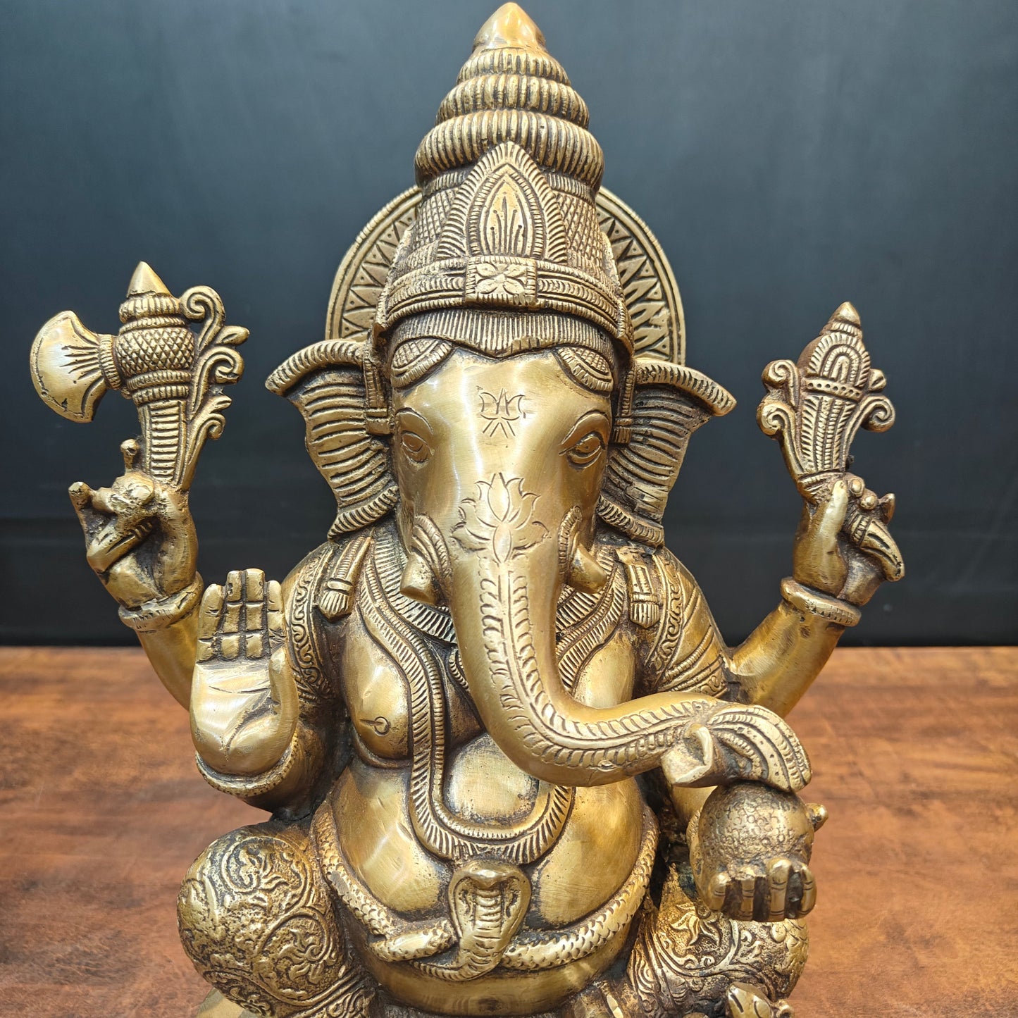 Brass Lord Ganesha Idol For Home Decor Antique Finish 15 Inch