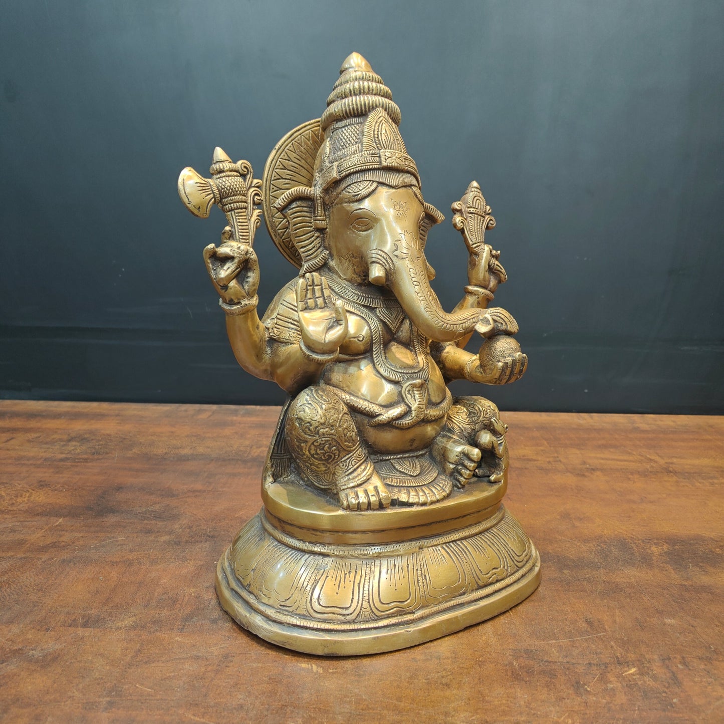 Brass Lord Ganesha Idol For Home Decor Antique Finish 15 Inch