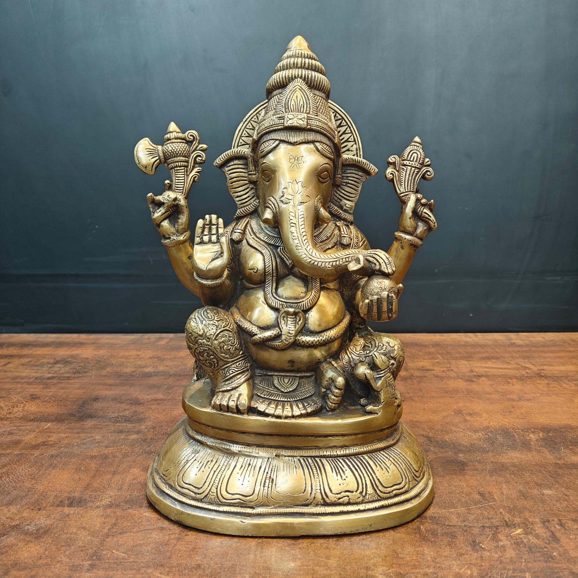 Brass Lord Ganesha Idol For Home Decor Antique Finish 15 Inch - Image 4