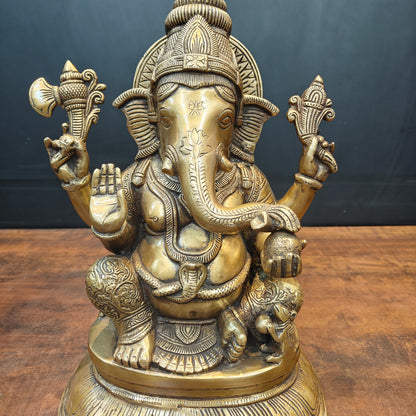 Brass Lord Ganesha Idol For Home Decor Antique Finish 15 Inch by vendor-unknown - Hindu Gods (View 5)