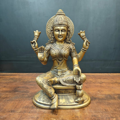 Brass Goddess Lakshmi Statue For Home Decor Antique Finish 15 Inch by vendor-unknown - Hindu Gods (View 3)