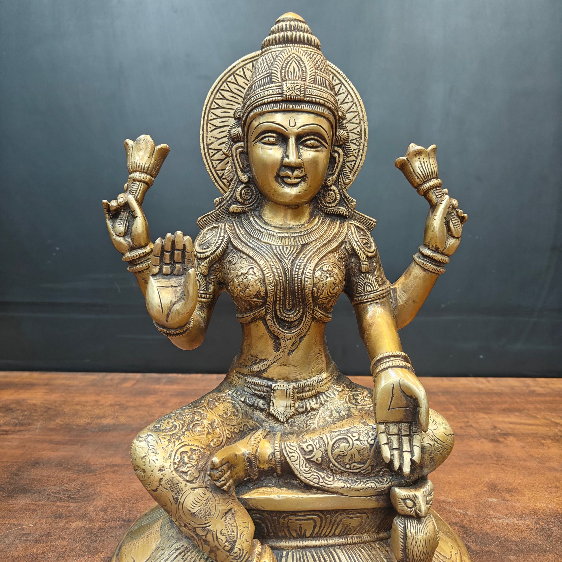 Brass Goddess Lakshmi Statue For Home Decor Antique Finish 15 Inch - Image 4