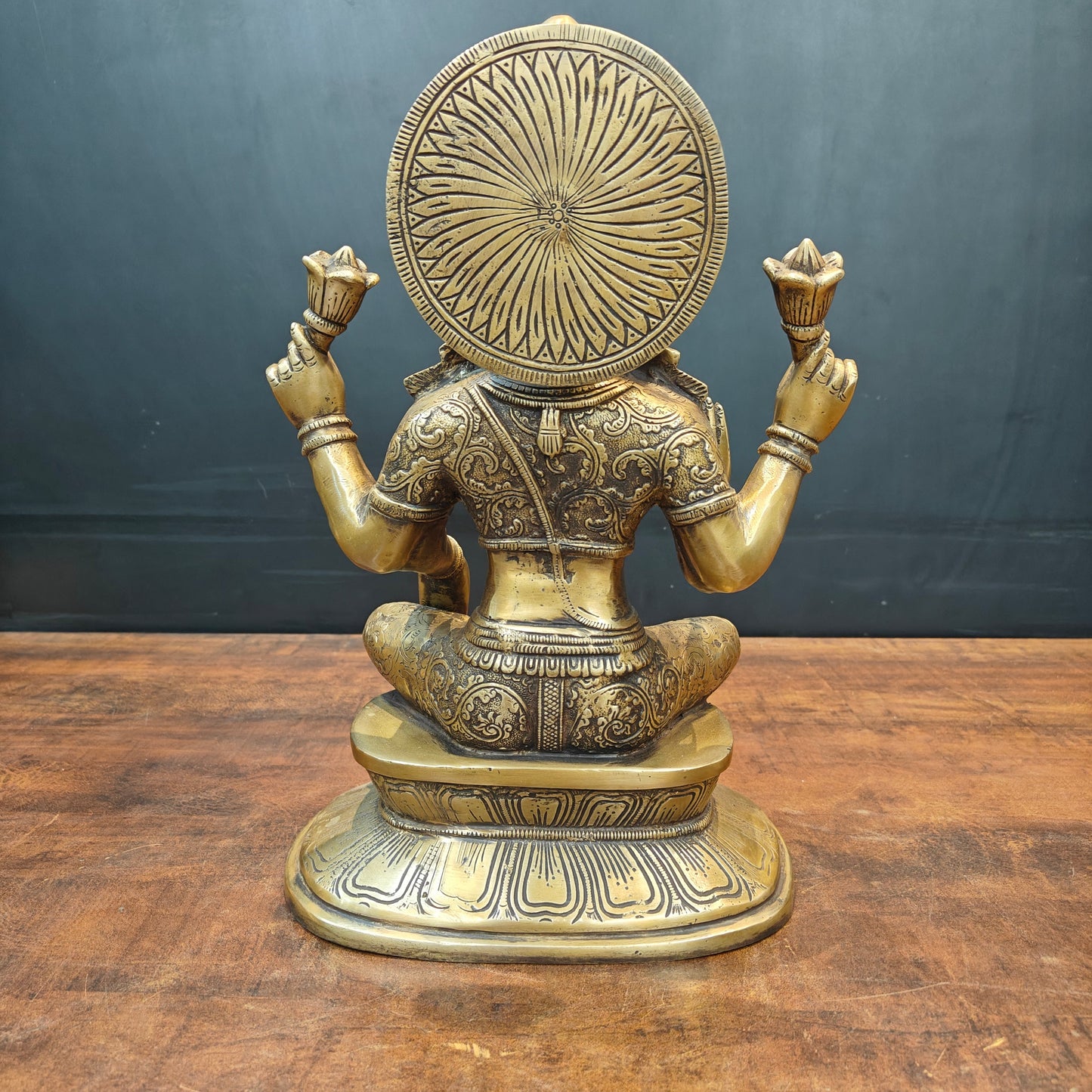 Brass Goddess Lakshmi Statue For Home Decor Antique Finish 15 Inch