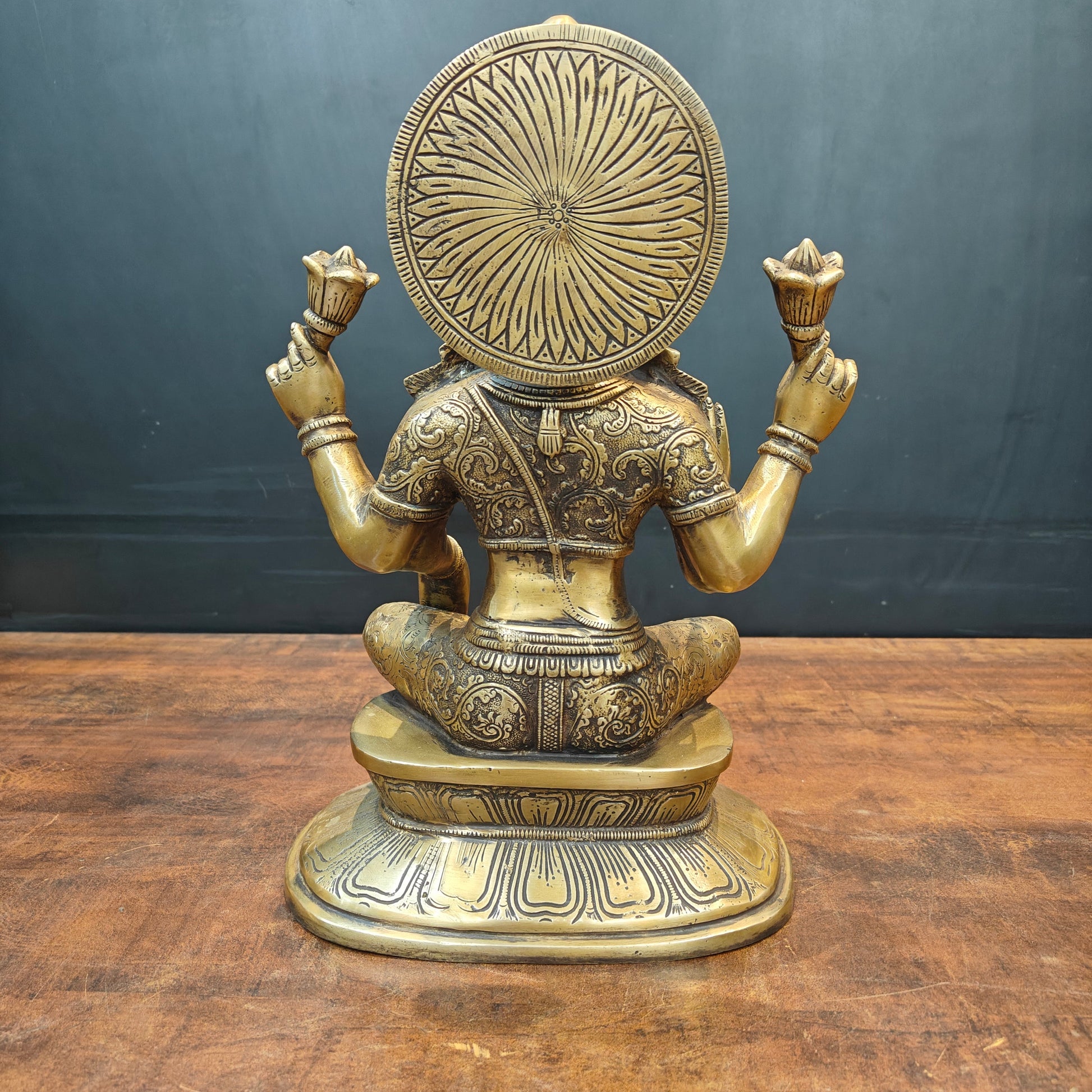 Brass Goddess Lakshmi Statue For Home Decor Antique Finish 15 Inch - Image 5