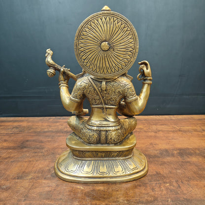 Brass Goddess Saraswati Idol Playing With Veena Antique Finish 15 Inch by vendor-unknown - Hindu Gods (View 6)