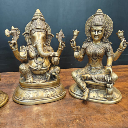 Brass Ganesha Lakshmi Saraswati Idols Antique Finish 15 Inches by vendor-unknown - Hindu Gods (View 4)