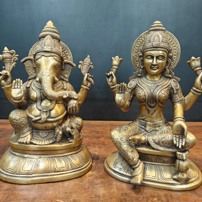 Brass Ganesha Lakshmi Idols For Home Temple Decor Antique Finish 15 Inches by vendor-unknown - Hindu Gods (View 2)
