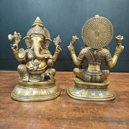 Brass Ganesha Lakshmi Idols For Home Temple Decor Antique Finish 15 Inches by vendor-unknown - Hindu Gods (View 5)