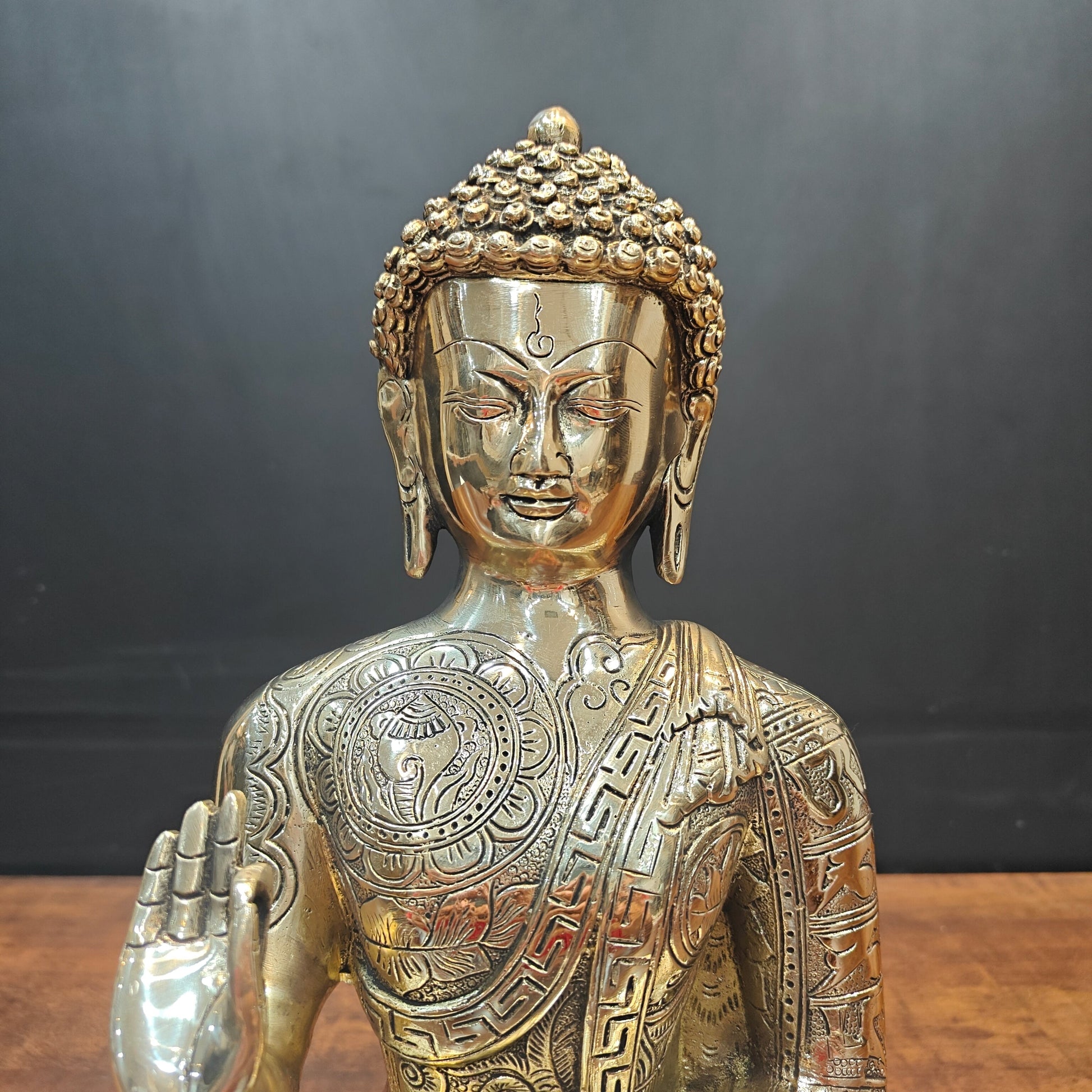 Brass Blessing Buddha Statue Antique Finish For Home Decor 14 Inch - Image 2