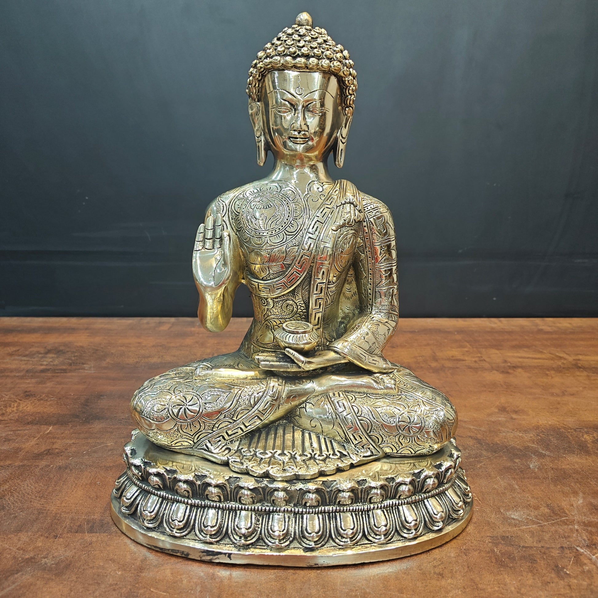 Brass Blessing Buddha Statue Antique Finish For Home Decor 14 Inch - Image 3